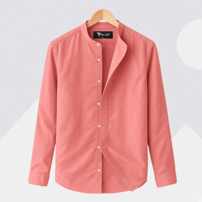 Long Sleeve Band Collar Shirt_ Pink