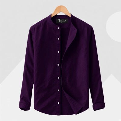 Long Sleeve Band Collar Shirt_ Purple