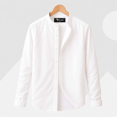 Long Sleeve Band Collar Shirt White