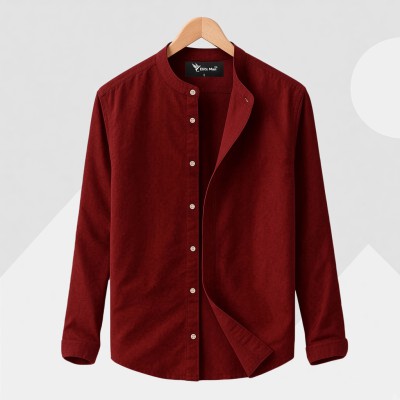 Long Sleeve Band Collar Shirt Maroon