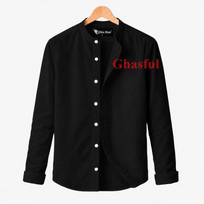 Long Sleeve Band Collar Shirt Black