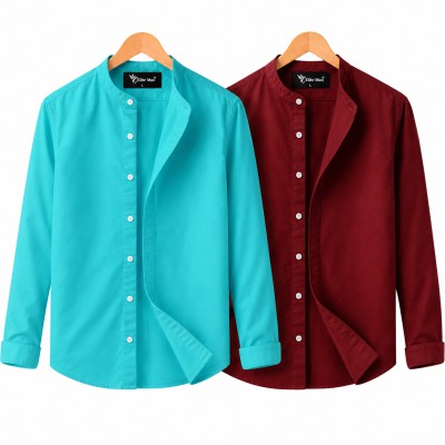 Long Sleeve Band Collar Shirt Pest , Maroon