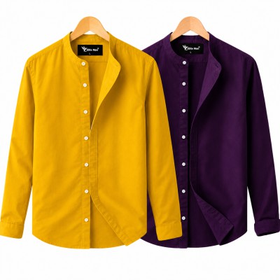 Long Sleeve Band Collar Shirt Kathali , Purple