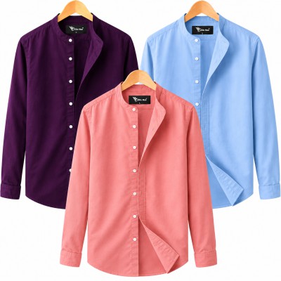 Long Sleeve Band Collar Shirt Purple ,Sky Blue ,Pink