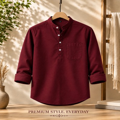 Oxford Cotton Fabrics Full Sleeve Katua For Men's Maroon
