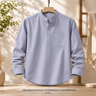 Oxford Cotton Fabrics Full Sleeve Katua For Men's Ash