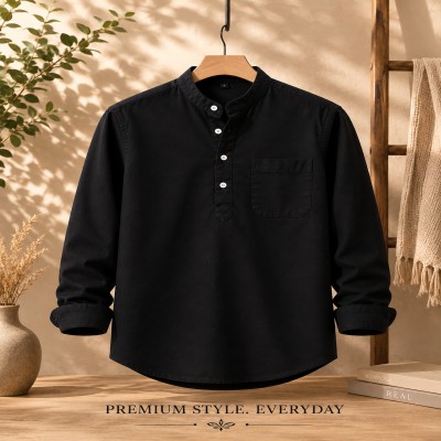 Oxford Cotton Fabrics Full Sleeve Katua For Men's Black