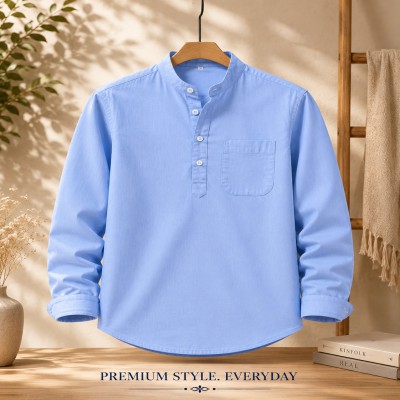 Oxford Cotton Fabrics Full Sleeve Katua For Men's Sky Blue