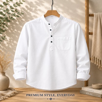 Oxford Cotton Fabrics Full Sleeve Katua For Men's White
