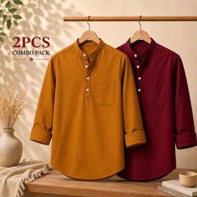 Oxford Cotton Fabrics Full Sleeve Katua For Men's Kathali & Maroon