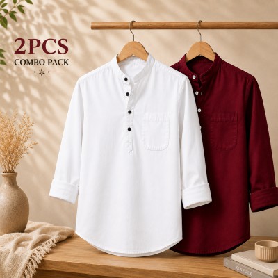 Oxford Cotton Fabrics Full Sleeve Katua For Men's White & Maroon