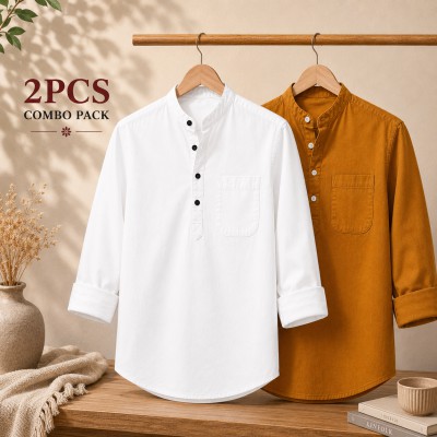 Oxford Cotton Fabrics Full Sleeve Katua For Men's White & Kathali