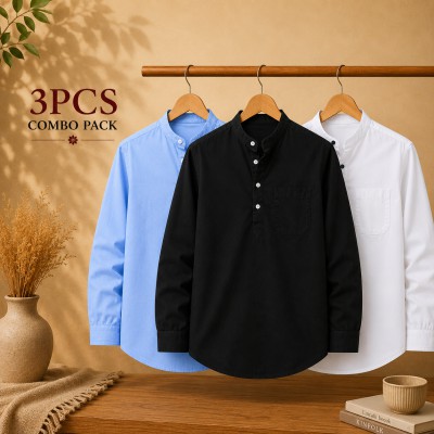 Oxford Cotton Fabrics Full Sleeve Katua For Men's White & Sky Blue,Black