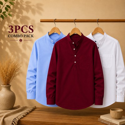 Oxford Cotton Fabrics Full Sleeve Katua For Men's White & Sky Blue,Maroon