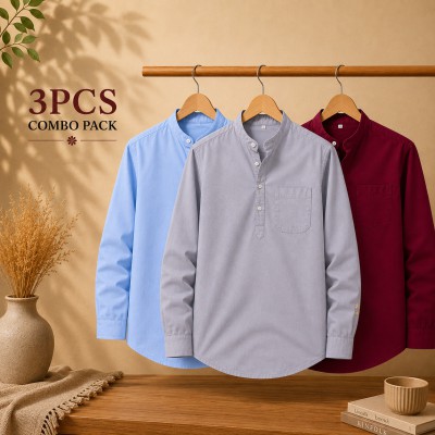 Oxford Cotton Fabrics Full Sleeve Katua For Men's Sky Blue & Maroon,Ash