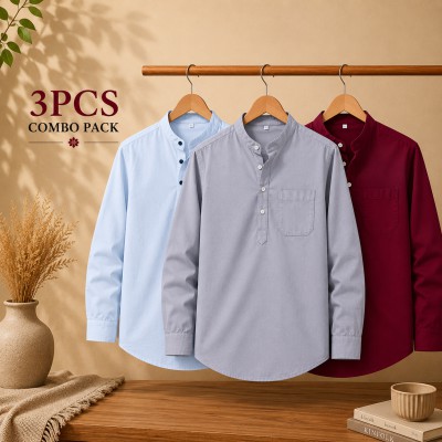 Oxford Cotton Fabrics Full Sleeve Katua For Men's White & Ash,Maroon