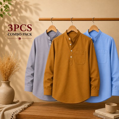 Oxford Cotton Fabrics Full Sleeve Katua For Men's Ash & Sky Blue,Kathali