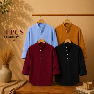 Oxford Cotton Fabrics Full Sleeve Katua For Men's Black & Sky Blue,Maroon,Kathali