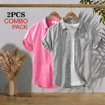 Premium Quality Short Sleeve Shirt Pink & ash