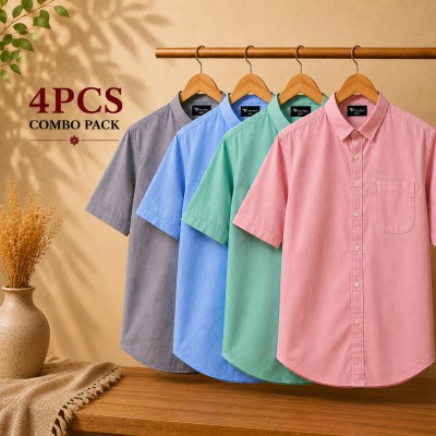Oxford Cotton Fabric Short Sleeve Shirt Ash Pink Sky Blue Pest