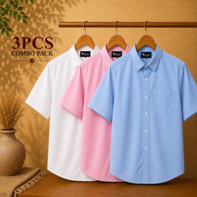 Premium Quality Short Sleeve Shirt White Pink & Sky Blue