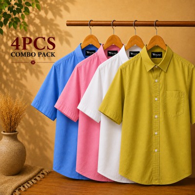 Premium Quality Short Sleeve Shirt Kathali White Pink & Sky Blue