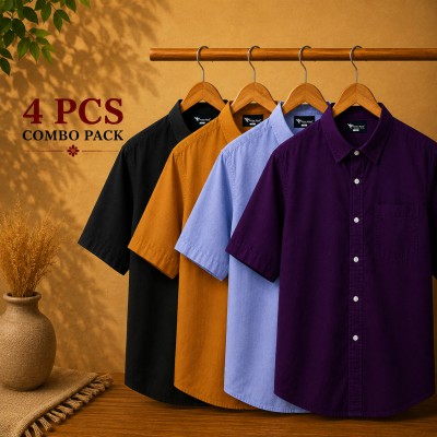Oxford Cotton Fabric Short Sleeve Shirt Purple Kathali Sky Blue Black