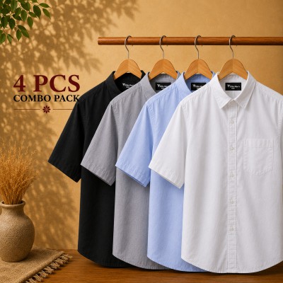 Premium Quality Short Sleeve Shirt Black White Sky Blue & Ash
