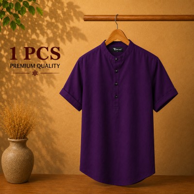 Oxford Cotton Fabrics Short Sleeve Katua For Men Purple
