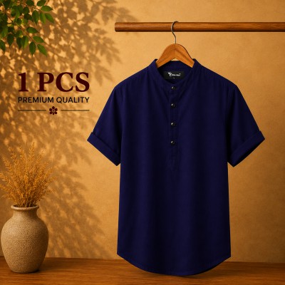 Oxford Cotton Fabrics Short Sleeve Katua For Men's Navy Blue