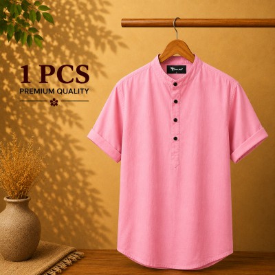 Oxford Cotton Fabrics Short Sleeve Katua For Men's Pink
