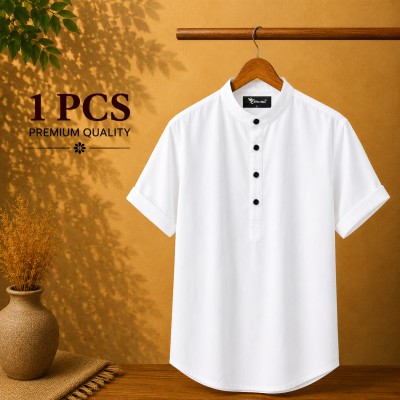 Oxford Cotton Fabrics Short Sleeve Katua For Men's White