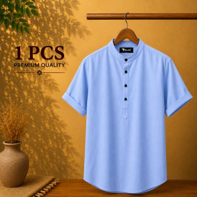 Oxford Cotton Fabrics Short Sleeve Katua For Men's Sky Blue