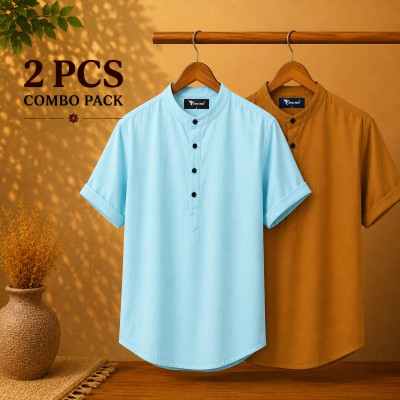 Oxford Cotton Fabrics Short Sleeve Katua For Men's Pest & Kathali