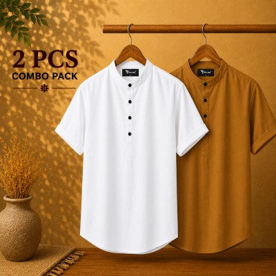 Oxford Cotton Fabrics Short Sleeve Katua For Men's White & Kathali