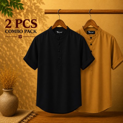 Oxford Cotton Fabrics Short Sleeve Katua For Men's Black & Kathali