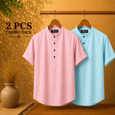 Oxford Cotton Fabrics Short Sleeve Katua For Men's Pink & Pest