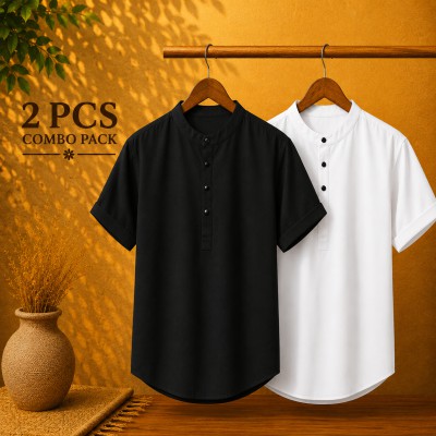 Oxford Cotton Fabrics Short Sleeve Katua For Men's Black & White.
