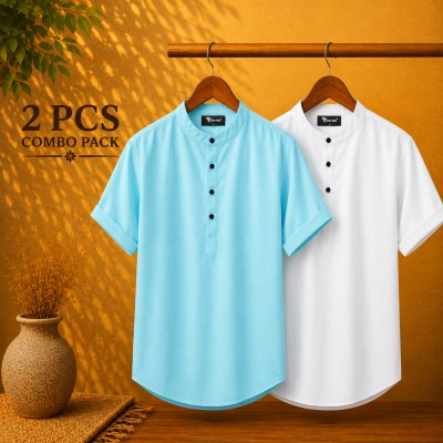 Oxford Cotton Fabrics Short Sleeve Katua For Men's Pest & White