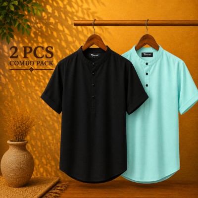 Oxford Cotton Fabrics Short Sleeve Katua For Men's Black & Pest