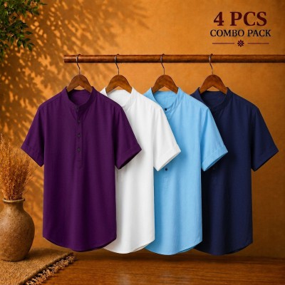 Oxford Cotton Fabrics Short Sleeve Katua Purple White Sky Blue Navy Blue