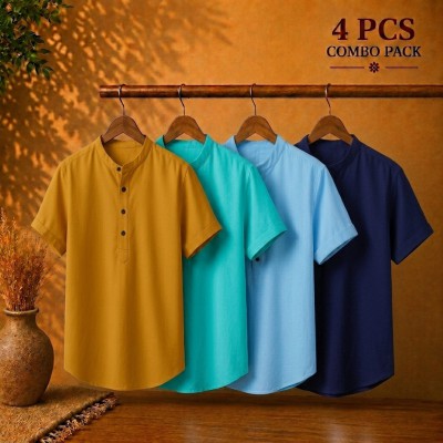 Oxford Cotton Fabrics Short Sleeve Katua Kathali Pest Sky Blue Navy Blue