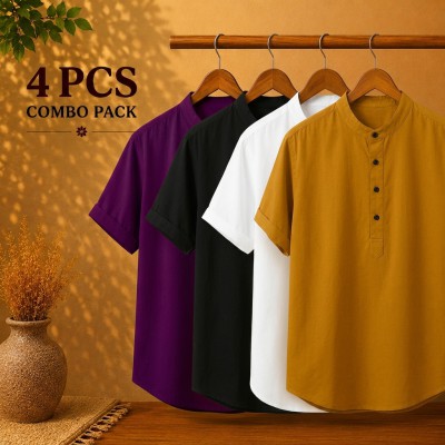 Oxford Cotton Fabrics Short Sleeve Katua For Men's Purple Black White Kathali