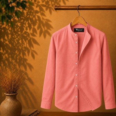 Long Sleeve Band Collar Shirt_ Pink