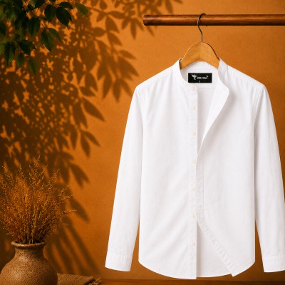 Long Sleeve Band Collar Shirt White