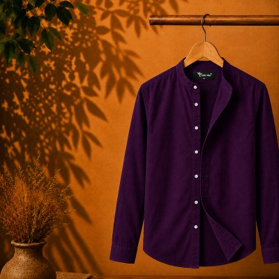 Long Sleeve Band Collar Shirt_ Purple