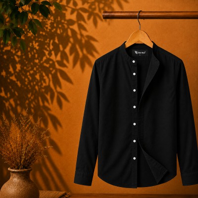 Long Sleeve Band Collar Shirt Black