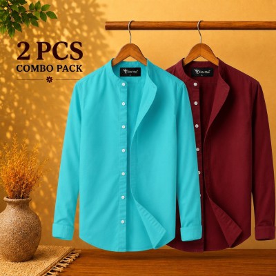 Long Sleeve Band Collar Shirt Pest , Maroon