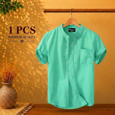 Short Sleeve Band Collar Shirt Pest