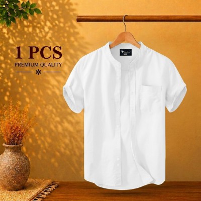 Short Sleeve Band Collar Shirt White